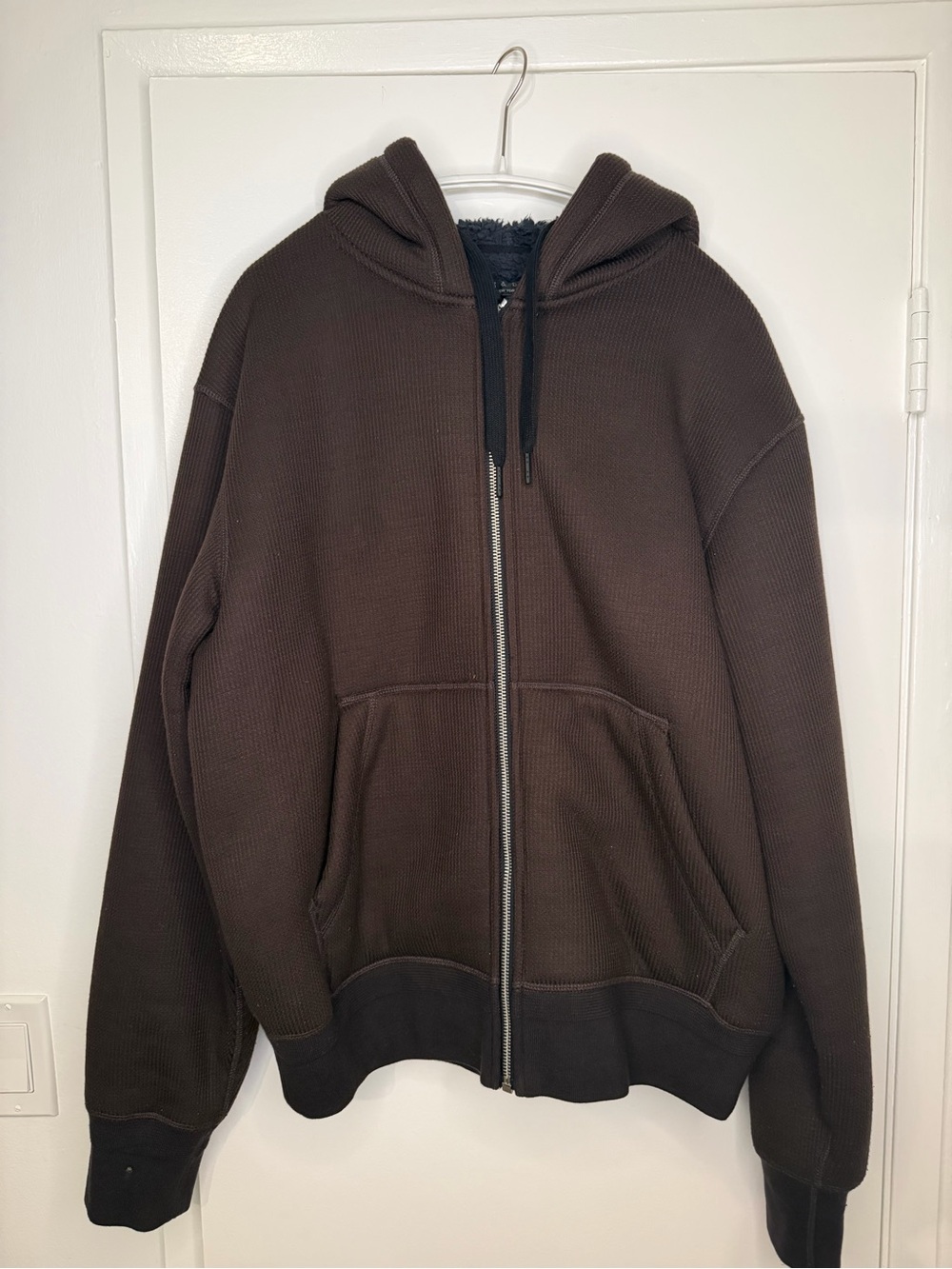 rag & bone Brown Zip-Up Shearling Hoodie